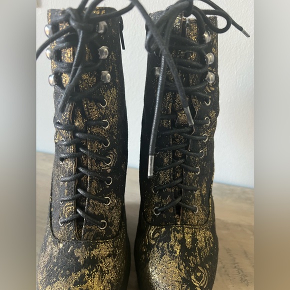 Jeffrey Campbell Havana Last Metallic Flower Platform Boots Handmade Shoes - Picture 9 of 14